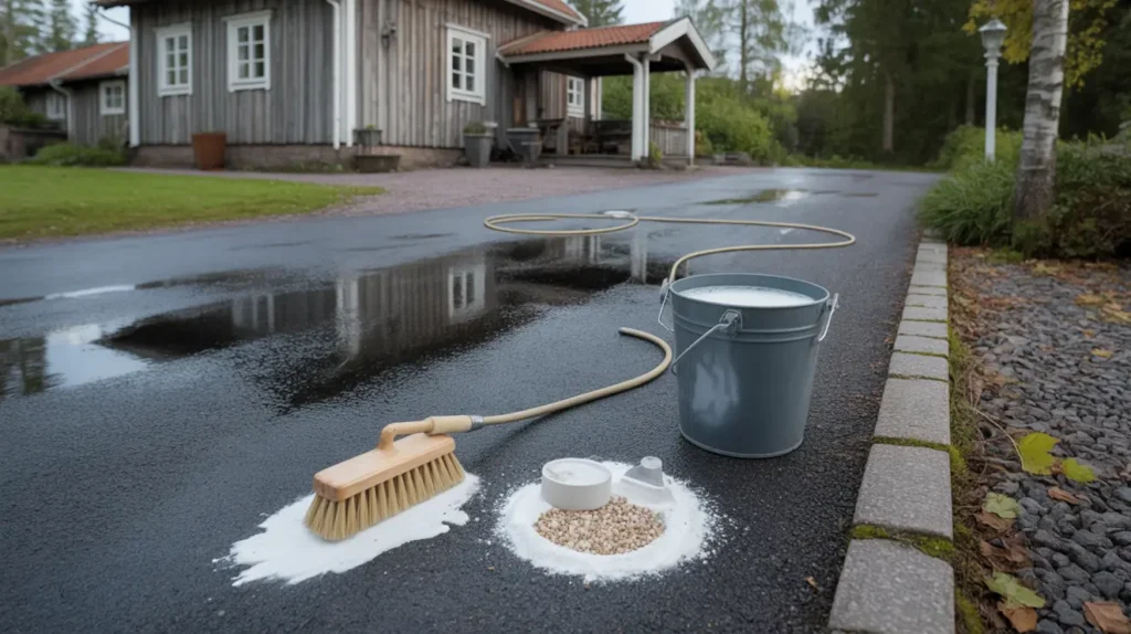 ta bort oljefl ckar och spill p asfaltsuppfarten s g r du rent utan att skada ytan
